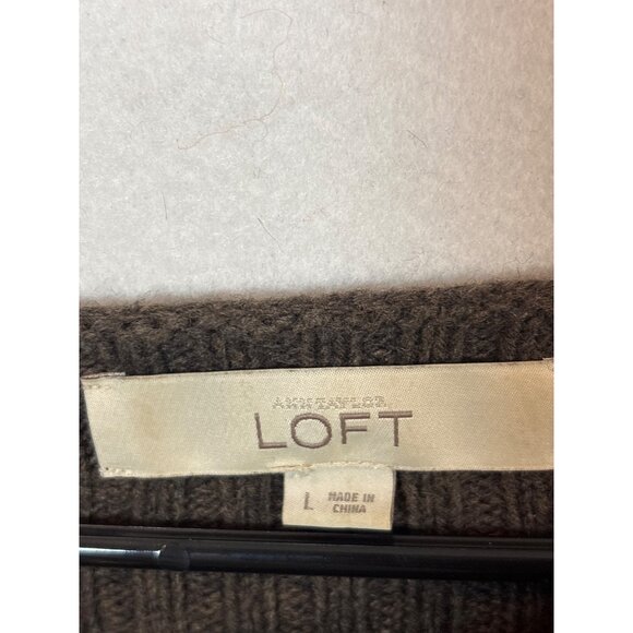 Loft Brown Open Shoulder Knit Sweater Tunic large - Picture 8 of 11